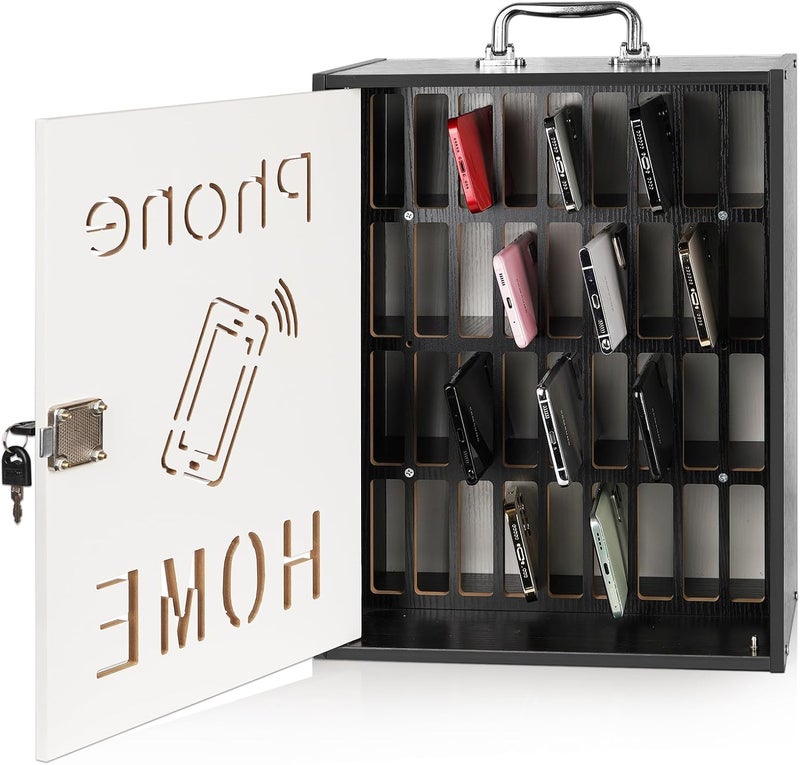 Lzttyee Cell Phone Holder Classroom 36 Slots Wooden Cell Phone Storage Cabinet Pocket Chart with Handle and Security Lock for Classroom Office (36 Grid Cabinet Black) - Image 1